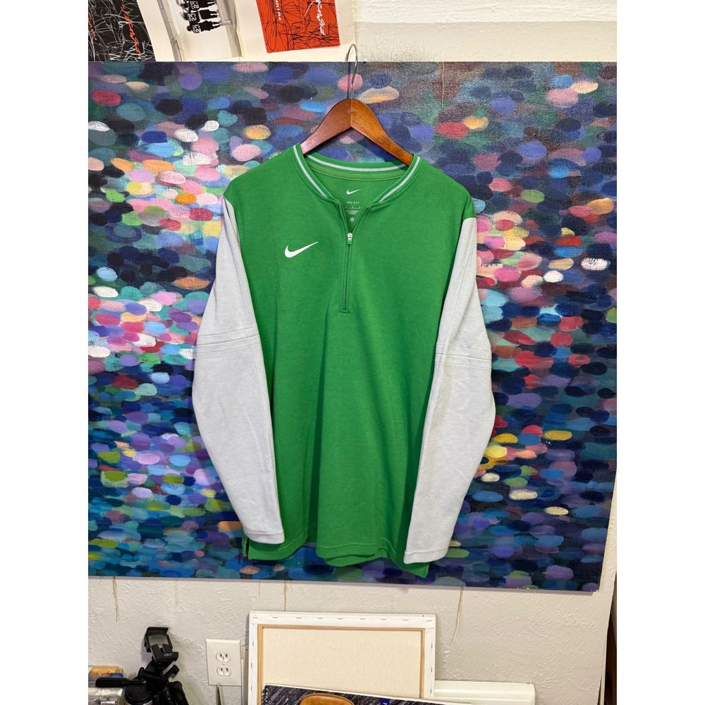 Nike Dri-FIT Mens Medium Green Grey Colorblock Quarter Zip Pullover